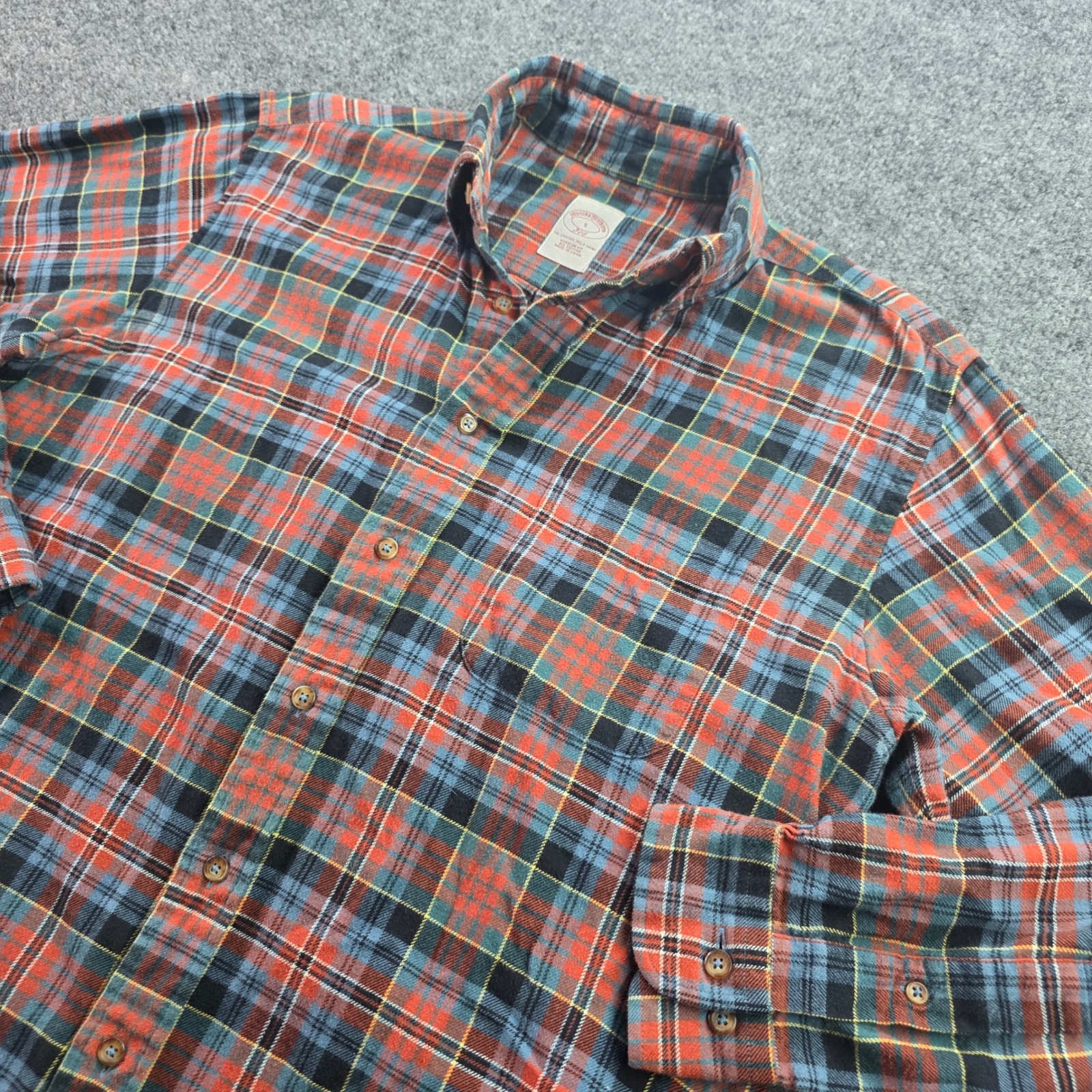 Brooks Brothers 346 Flannel Shirt Plaid Button Down S Red Blue Mens Cotton